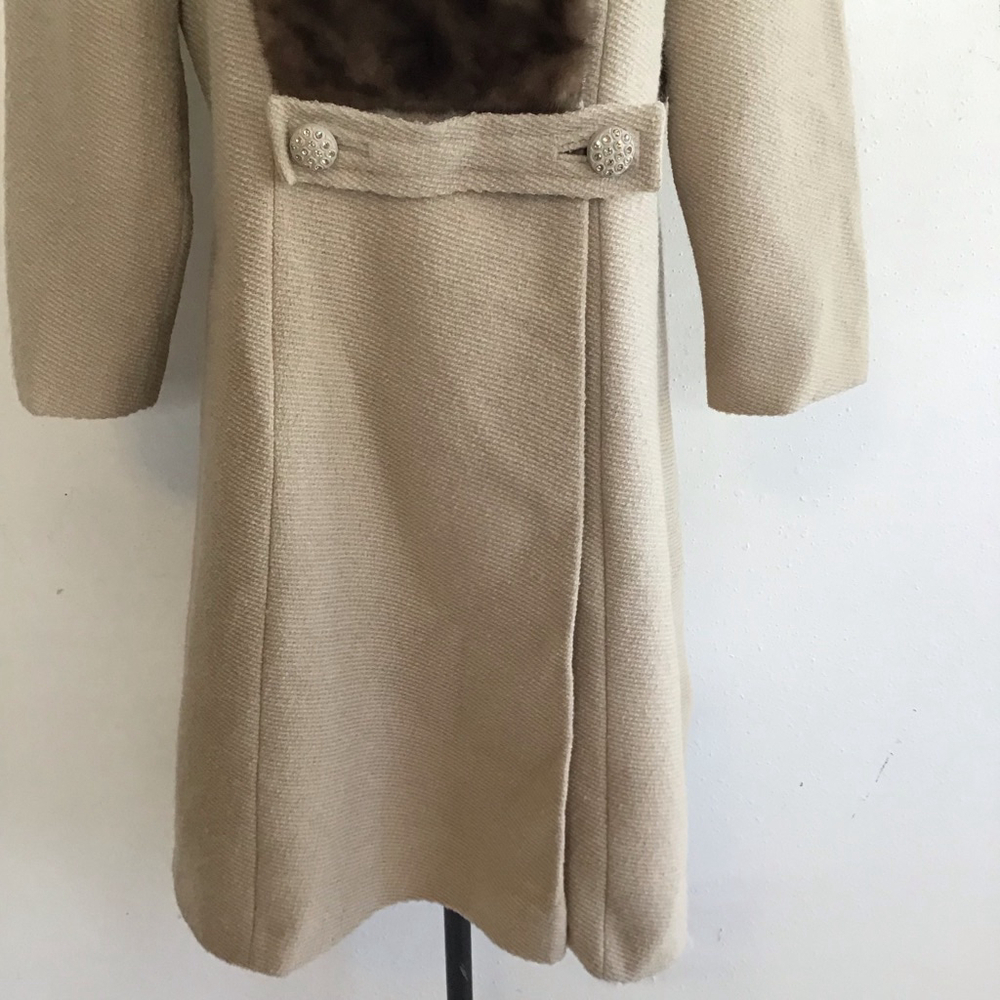 Youth Craft Women Vintage Beige Pea Coat with Brown Faux Fur Trim M - Picture 6 of 12